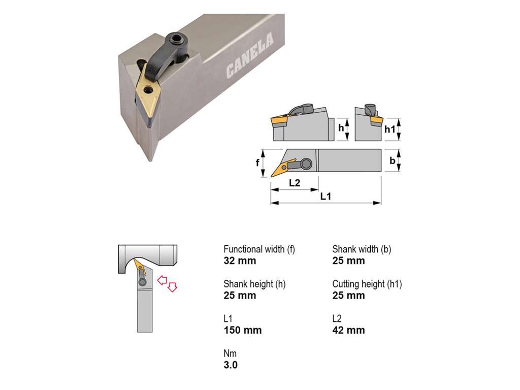 CANELA STÅLHOLDER MVQNR2525M16-K