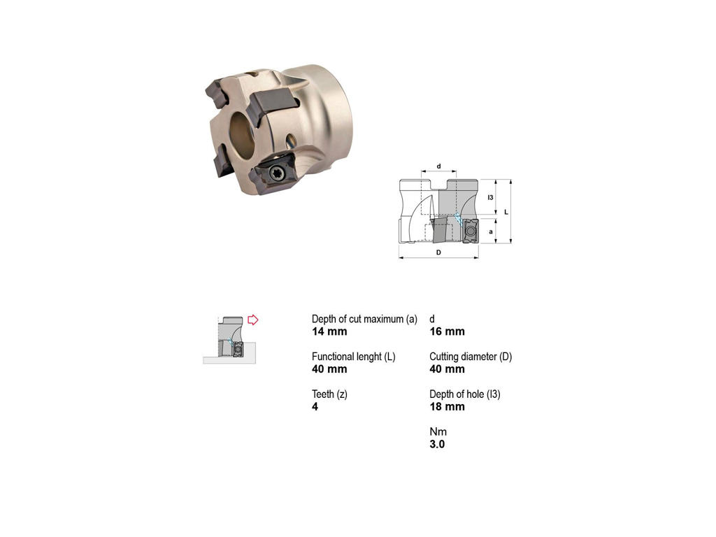 CANELA KNIVHOVED 90° Ø40/16MM -  4 SKÆR