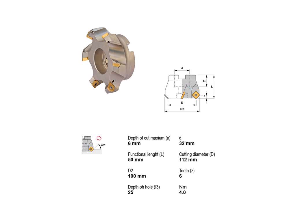 CANELA KNIVHOVED 45° Ø100/32 - 6 SKÆR