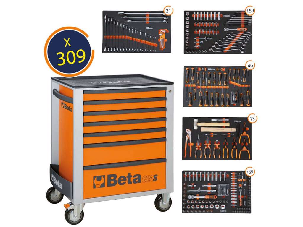 VÆRKTØJSVOGN M/ 7 SKUFFER C 24S 309 DELE BETA