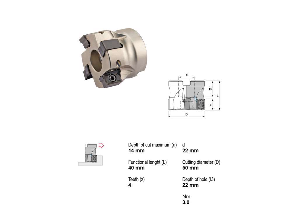 CANELA KNIVHOVED 90° Ø50/22MM -  4 SKÆR