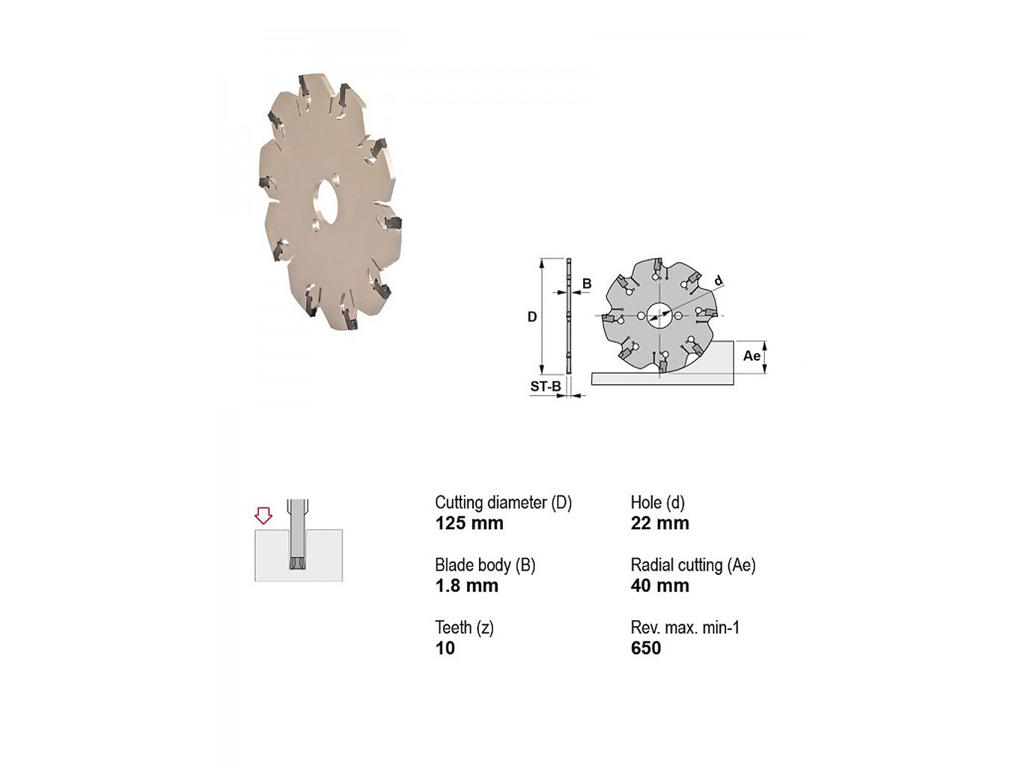 CANELA SKIVEFRÆSER 1,8 MM SNIT -  Ø125/22 - 10 SKÆR