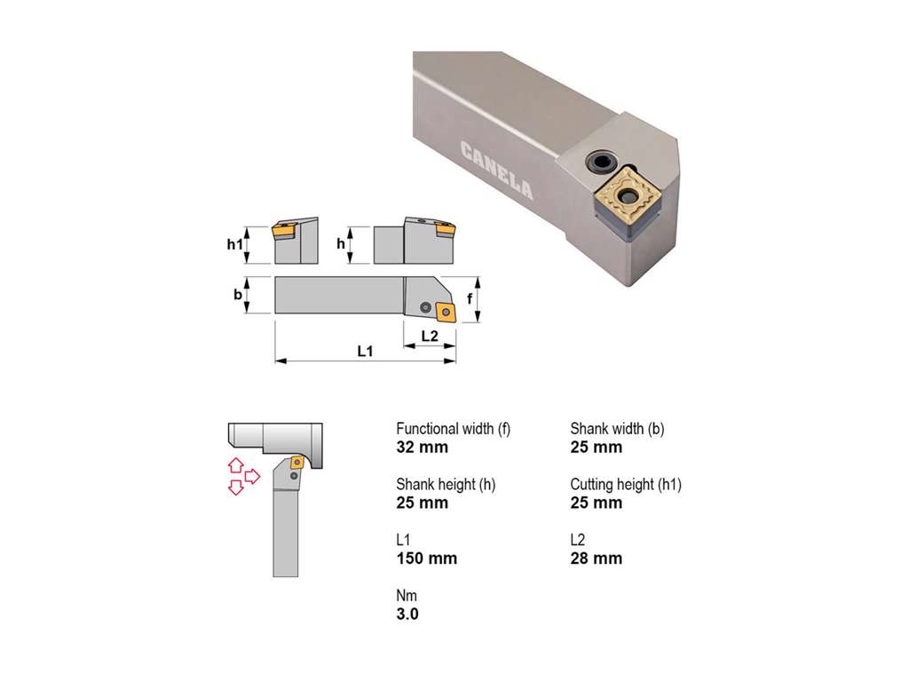 CANELA STÅLHOLDER PCLNL2525M12
